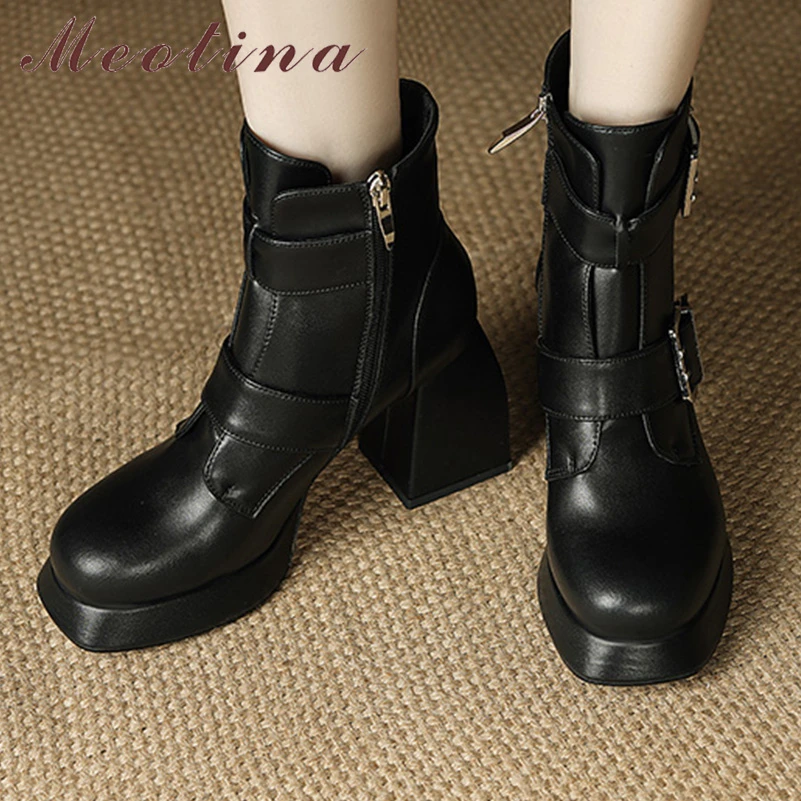 Meotina Women Genuine Leather Ankle Boot Round Toe Platform Thick High Heel Zipper Buckle Short Boot Lady Fashion Shoes Winter40
Meotina Women Genuine Leather Ankle Boot Round Toe Platform Thick High Heel Zipper Buckle Short Boot Lady Fashion Shoes Winter40