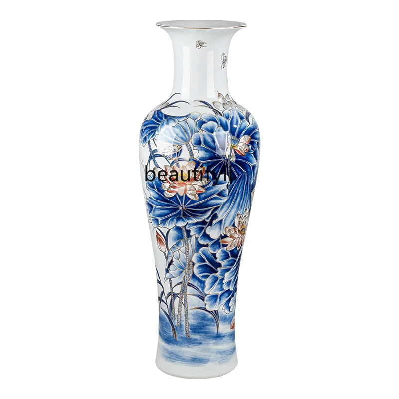 High-end hand-painted gold-painted ceramic floor-to-ceiling large vase Jingdezhen living room hotel villa Chinese-style ornament
High-end hand-painted gold-painted ceramic floor-to-ceiling large vase Jingdezhen living room hotel villa Chinese-style ornament