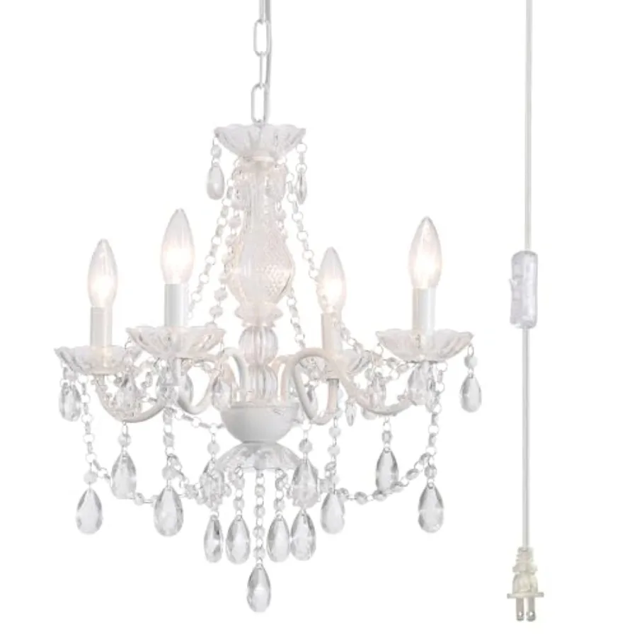 Plug in Crystal Ceramic White Chandelier Glass Chandeliers White crystal Hanging Pendant Light with Clear Cord and On/Off 4 Lig
Plug in Crystal Ceramic White Chandelier Glass Chandeliers White crystal Hanging Pendant Light with Clear Cord and On/Off 4 Lig