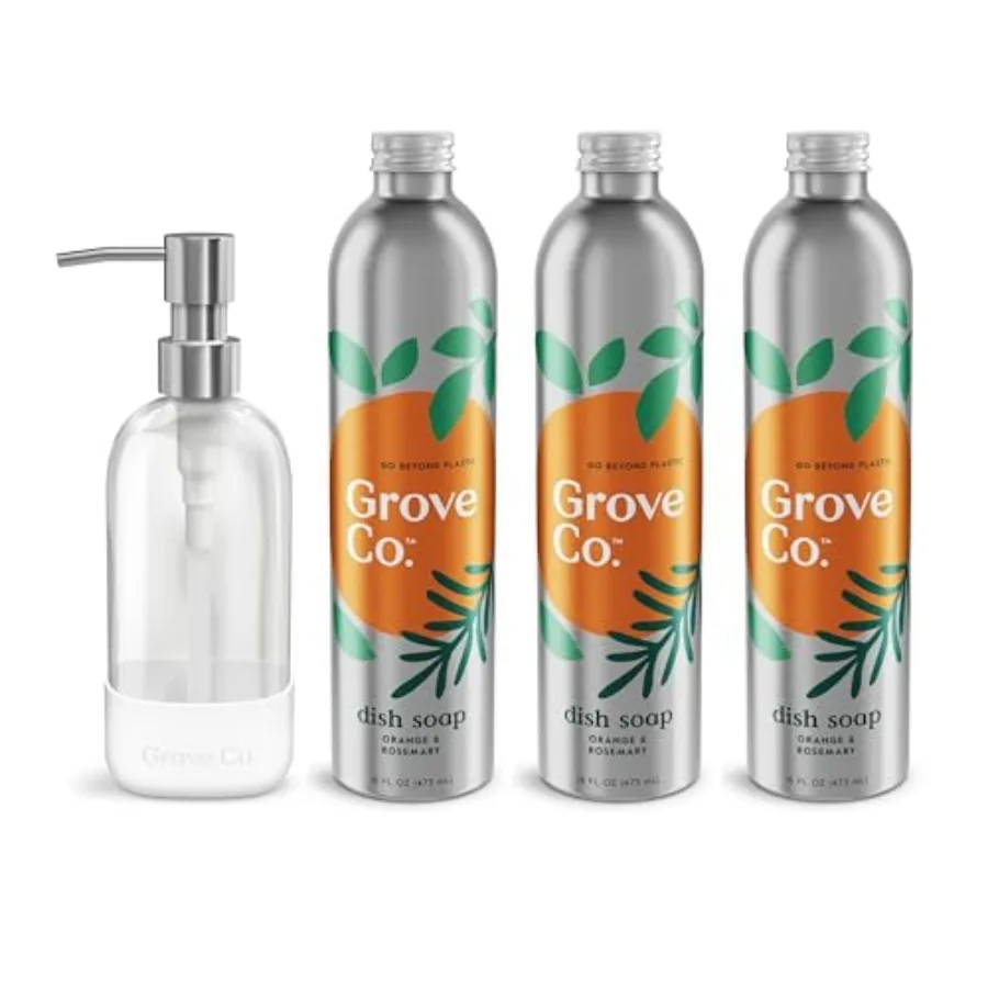 Grove Co. Ultimate Dish Soap Refills 3 x 16 Fl Oz + Refillable Glass Dish Soap Dispenser for Kitchen Sink with Non-Slip Silicon
Grove Co. Ultimate Dish Soap Refills 3 x 16 Fl Oz + Refillable Glass Dish Soap Dispenser for Kitchen Sink with Non-Slip Silicon