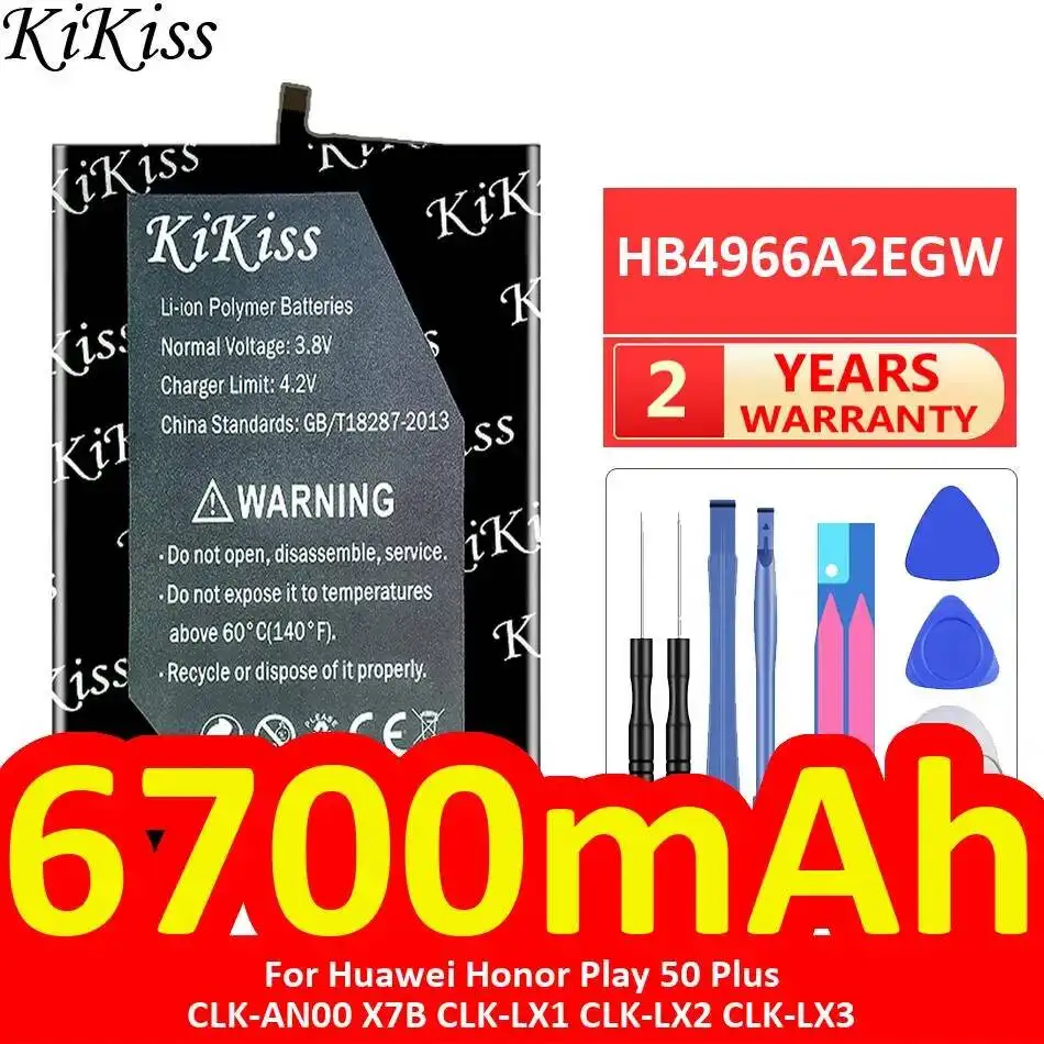 Mobile Phone Battery HB4966A2EGW 6700mAh For Huawei Honor Play 50 Plus Clk-AN00 X7B Clk-LX1 Clk-LX2 Clk-LX3
Mobile Phone Battery HB4966A2EGW 6700mAh For Huawei Honor Play 50 Plus Clk-AN00 X7B Clk-LX1 Clk-LX2 Clk-LX3