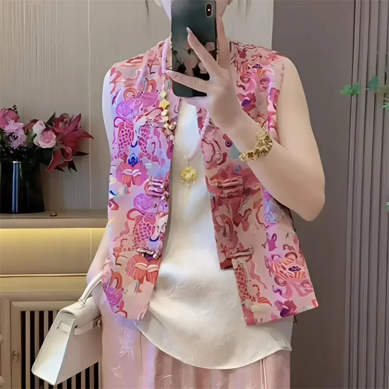 Women's Vest New Spring and Summer Fashion Sleeveless Single-breasted Printed Vest Coat Female Mother Buckle Design Vest Coat
Women's Vest New Spring and Summer Fashion Sleeveless Single-breasted Printed Vest Coat Female Mother Buckle Design Vest Coat