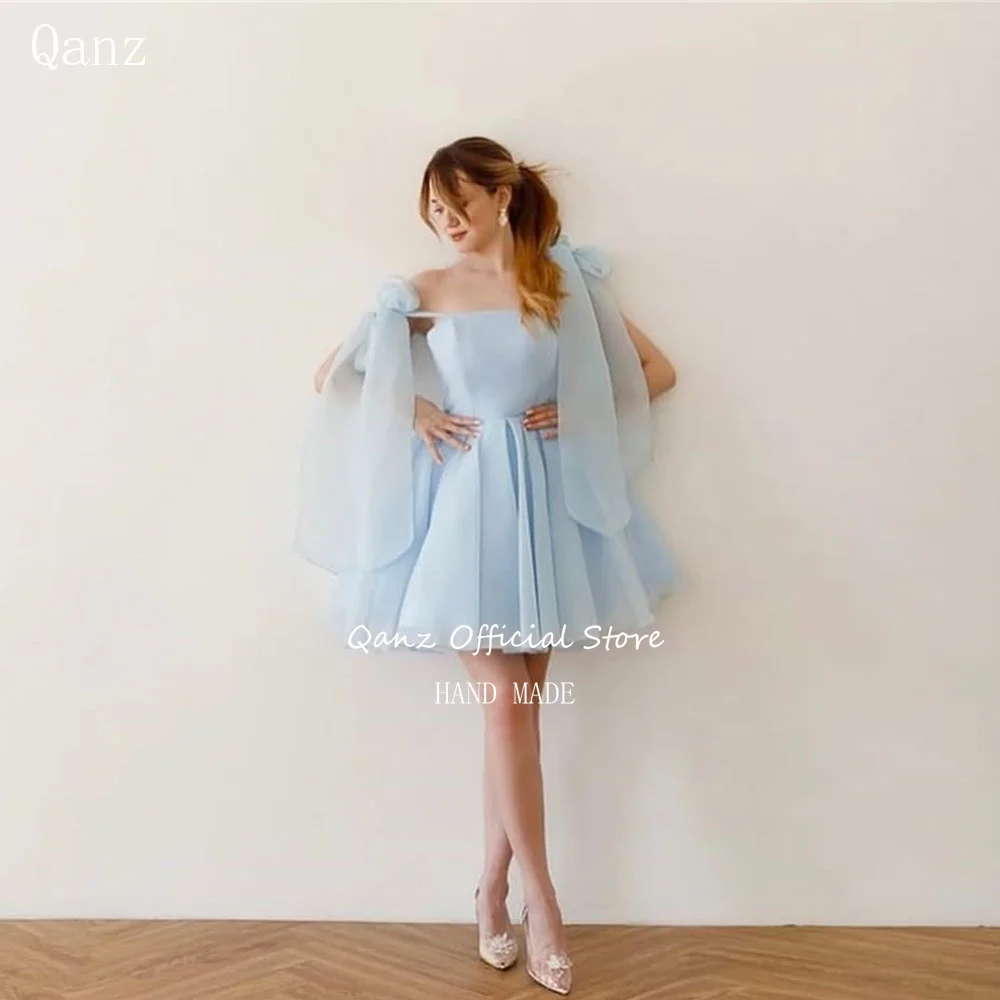 Qanz Sky Blue Prom Dresses Organza Bow Straps Fairy Short Vestidos De Festa A Line Vestidos Para Eventos Especiales Customized
Qanz Sky Blue Prom Dresses Organza Bow Straps Fairy Short Vestidos De Festa A Line Vestidos Para Eventos Especiales Customized