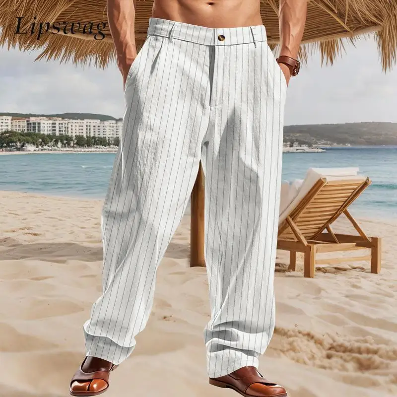 Classic Striped Print Mens Linen Pants Summer New Casual Loose Straight Trousers For Men Daily Leisure Breathable Linen Trousers
Classic Striped Print Mens Linen Pants Summer New Casual Loose Straight Trousers For Men Daily Leisure Breathable Linen Trousers