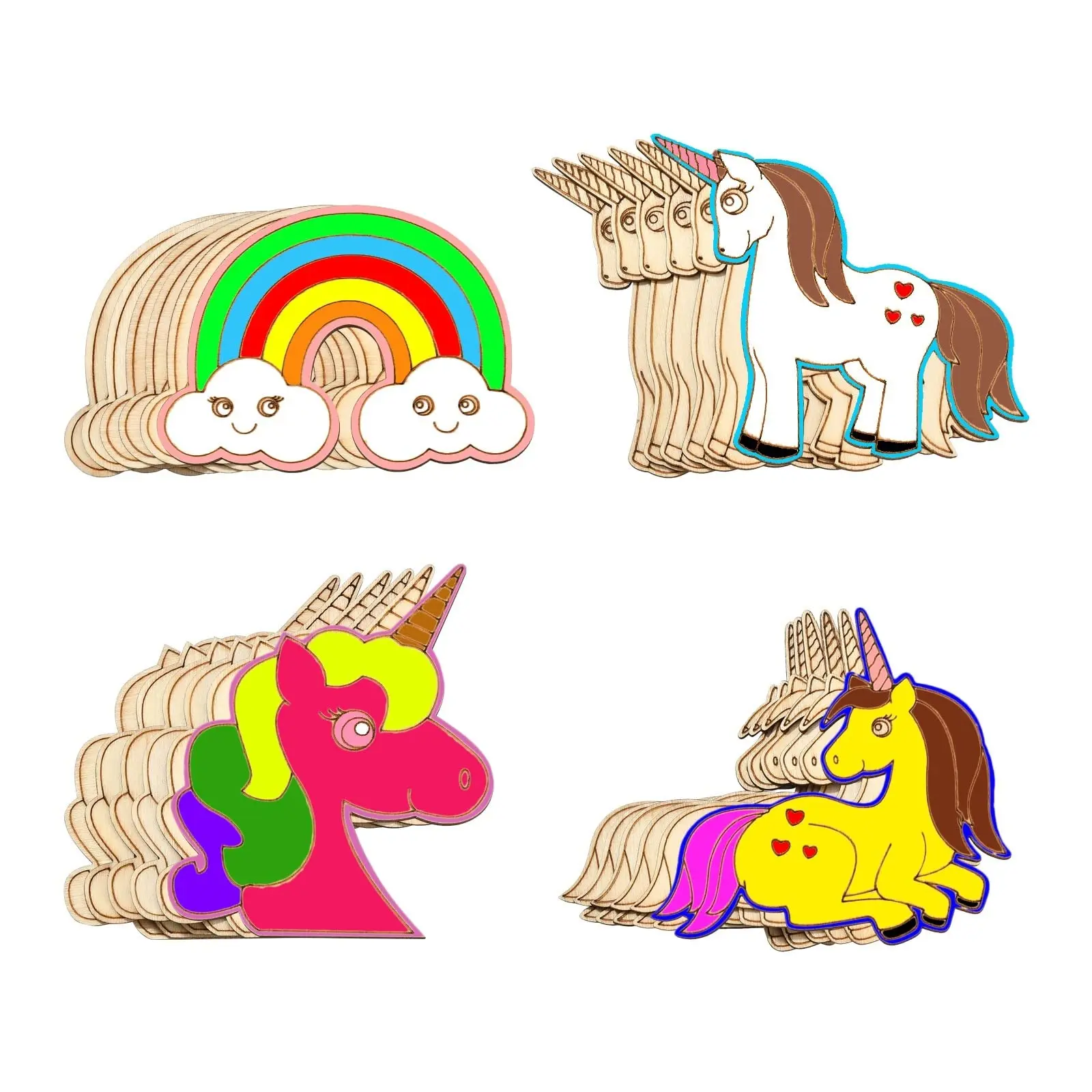 10/40 Pcs Rainbow Unicorn Wood Cutouts Ornaments Unfinished Wood Pieces Blank Wooden Ornaments for DIY Painting
10/40 Pcs Rainbow Unicorn Wood Cutouts Ornaments Unfinished Wood Pieces Blank Wooden Ornaments for DIY Painting