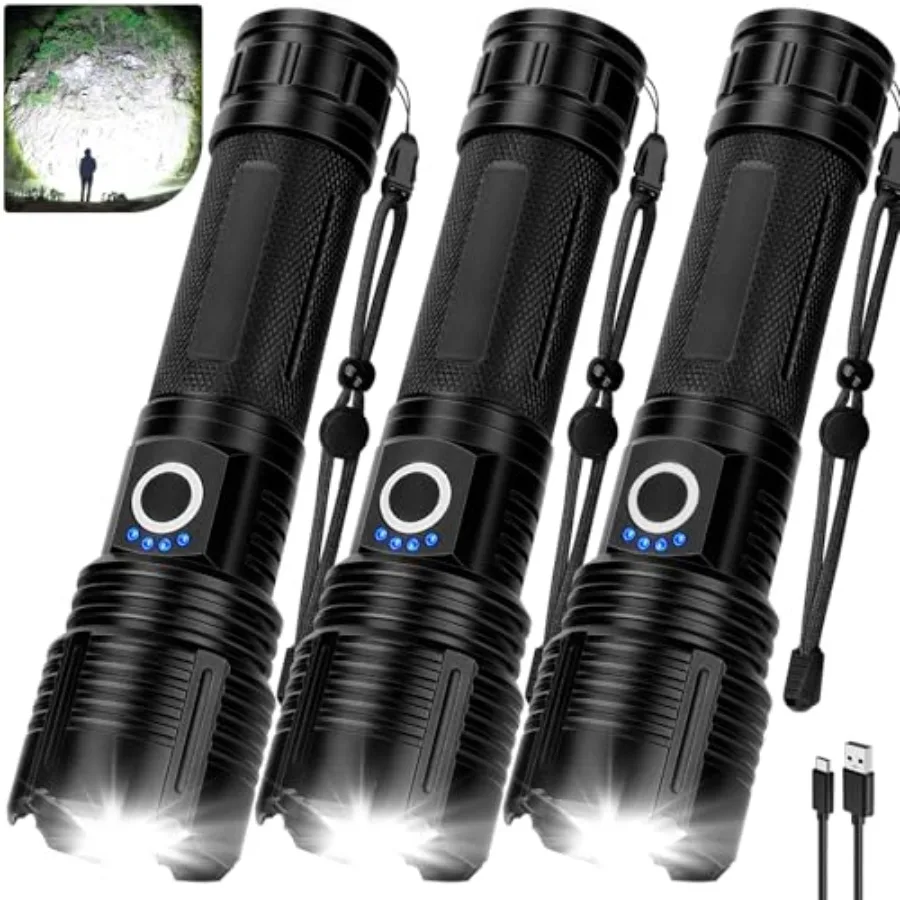 3Pack Flashlights High Lumens Rechargeable, 99, 000 Lumens Super Bright LED Flashlight, Powerful Flash Light with 5 Modes, Flas
3Pack Flashlights High Lumens Rechargeable, 99, 000 Lumens Super Bright LED Flashlight, Powerful Flash Light with 5 Modes, Flas