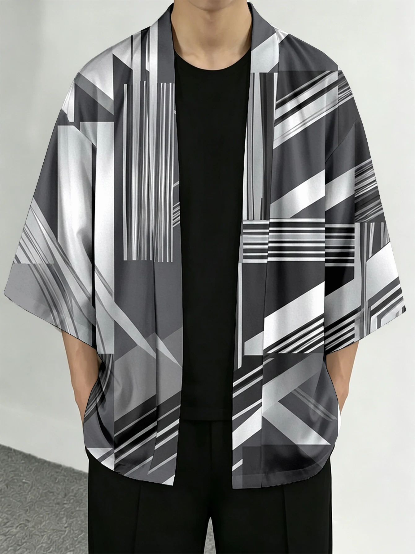 Men's casual top Geometric Stripe Pattern Casual Openfront top for everyday wear 3D Digital Print 100% Polyester Black Gray Abstract Lines Printed Kimono Cardigan Fit for Spring/Summer Resort and Street Fashion Apparel
Men's casual top Geometric Stripe Pattern Casual Openfront top for everyday wear 3D Digital Print 100% Polyester Black Gray Abstract Lines Printed Kimono Cardigan Fit for Spring/Summer Resort and Street Fashion Apparel