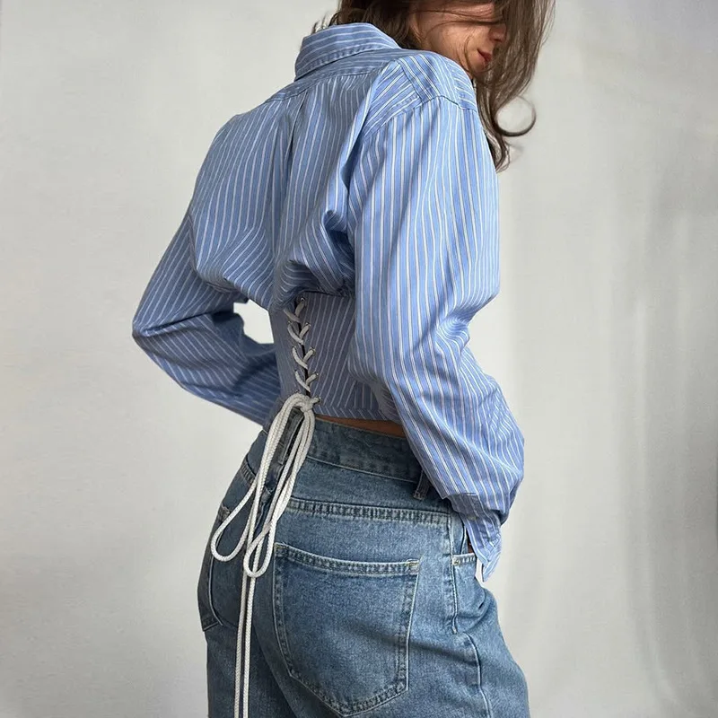 Women's clothing 2025 summer new sweet and fresh striped lapel waist cinched short length long sleeved shirt women's top
Women's clothing 2025 summer new sweet and fresh striped lapel waist cinched short length long sleeved shirt women's top