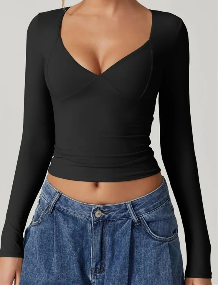 Женские однотонные футболки с длинными рукавами, облегающие повседневные топы с v-образным вырезом, весенне-осенние рубашки, новинка
Женские однотонные футболки с длинными рукавами, облегающие повседневные топы с v-образным вырезом, весенне-осенние рубашки, новинка