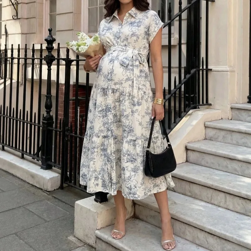 Maternity Women Floral Shirt Dress Pregnant Elegant Short Sleeve Lapel Tie Waist Maxi Dresses Summer Casual Pregnancy Clothing
Maternity Women Floral Shirt Dress Pregnant Elegant Short Sleeve Lapel Tie Waist Maxi Dresses Summer Casual Pregnancy Clothing