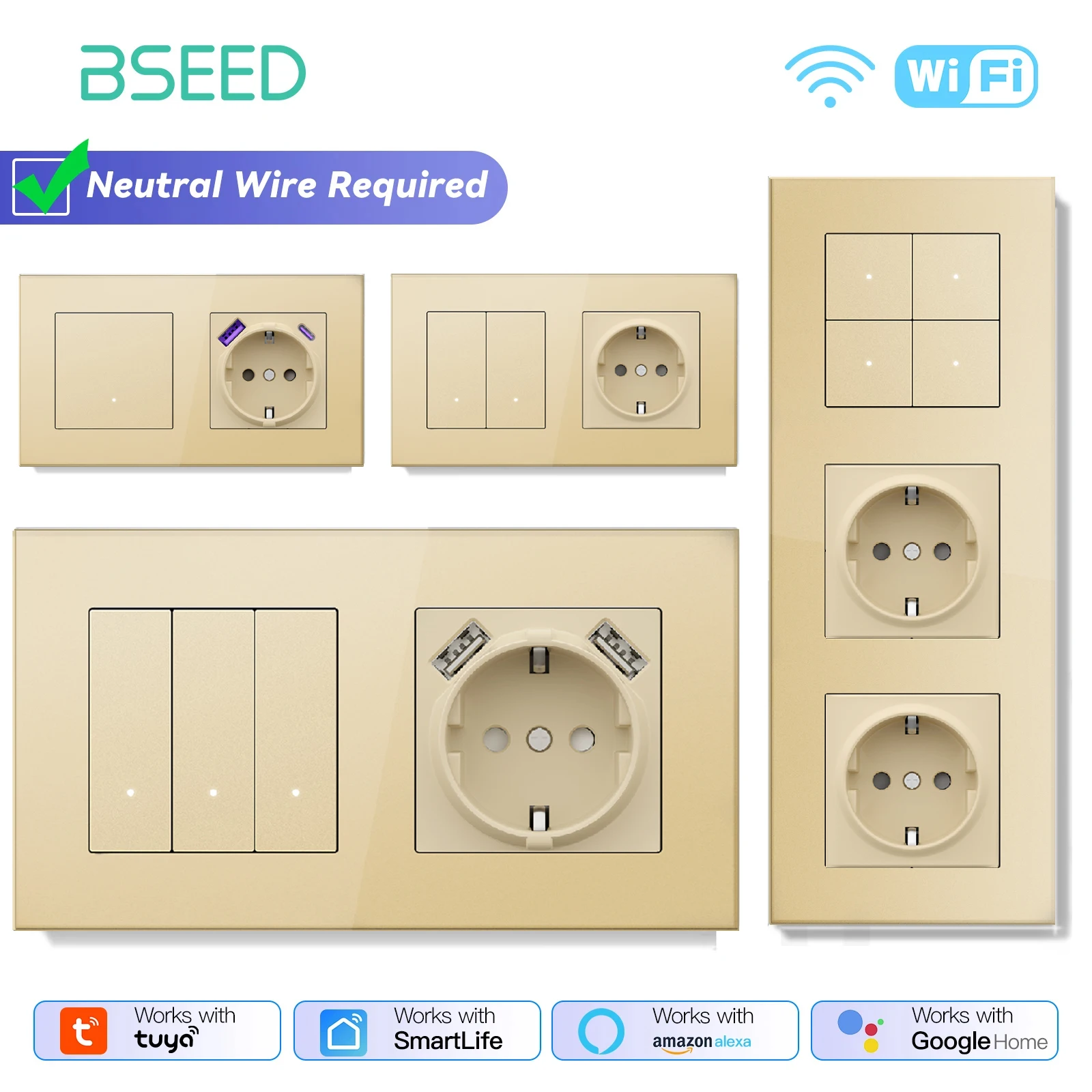 Серия переключателей BSEED WIFI, настенные выключатели Smart Click Light, желтая подсветка, стеклянная рамка, переключатель приложения Tuya, настенные розетки европейского стандарта с USB
Серия переключателей BSEED WIFI, настенные выключатели Smart Click Light, желтая подсветка, стеклянная рамка, переключатель приложения Tuya, настенные розетки европейского стандарта с USB