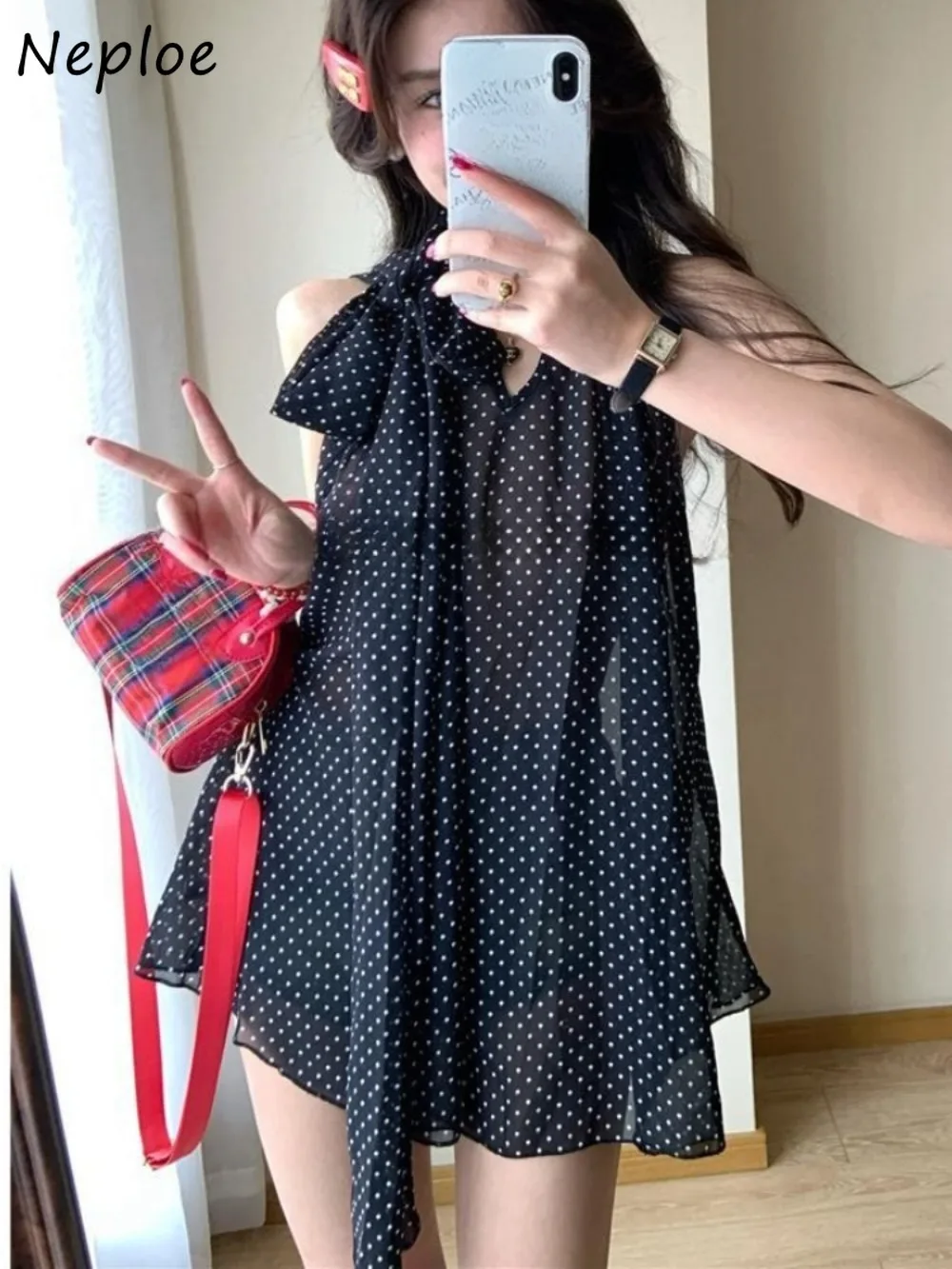 Neploe Korea Office Lady Chiffon Lace Up Shirt Mid-length Elegant Polka Dot Bow Loose Blouses Luxury Casual Sweet Princess Blusa
Neploe Korea Office Lady Chiffon Lace Up Shirt Mid-length Elegant Polka Dot Bow Loose Blouses Luxury Casual Sweet Princess Blusa