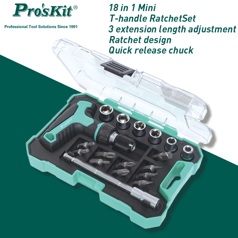 Pro'skit 18-in-1 Ratchet Screwdriver Set T-Type Handle Multiple Socket Screwdriver Combination Manual Tool Set SD-2320M
Pro'skit 18-in-1 Ratchet Screwdriver Set T-Type Handle Multiple Socket Screwdriver Combination Manual Tool Set SD-2320M