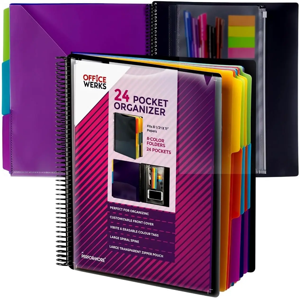 24 Pocket Spiral Project Organizer with 12 Dividers, Fits 8.5" X 11" Letter Size Papers Folder with Dividers, Front and Back Customizable Covers, Erasable Write on Tabs for Documents Files
24 Pocket Spiral Project Organizer with 12 Dividers, Fits 8.5" X 11" Letter Size Papers Folder with Dividers, Front and Back Customizable Covers, Erasable Write on Tabs for Documents Files