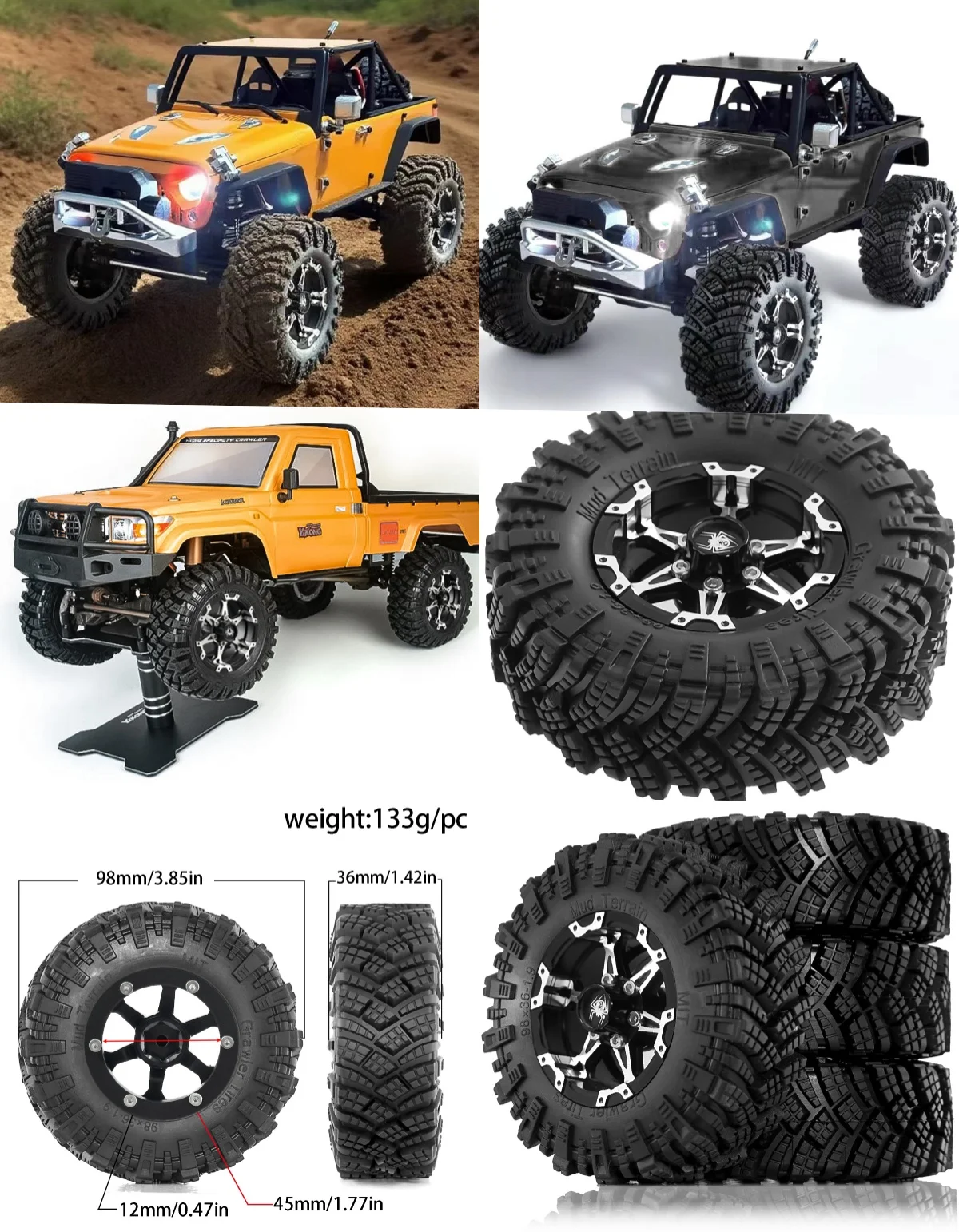 RED SPIDER Металлический сплав 1,9-дюймовые колеса с замком для берета и резиновыми шинами внешнего диаметра 98 мм, подходят для Axial Wraith TRX-4 1/10 Sca
RED SPIDER Металлический сплав 1,9-дюймовые колеса с замком для берета и резиновыми шинами внешнего диаметра 98 мм, подходят для Axial Wraith TRX-4 1/10 Sca