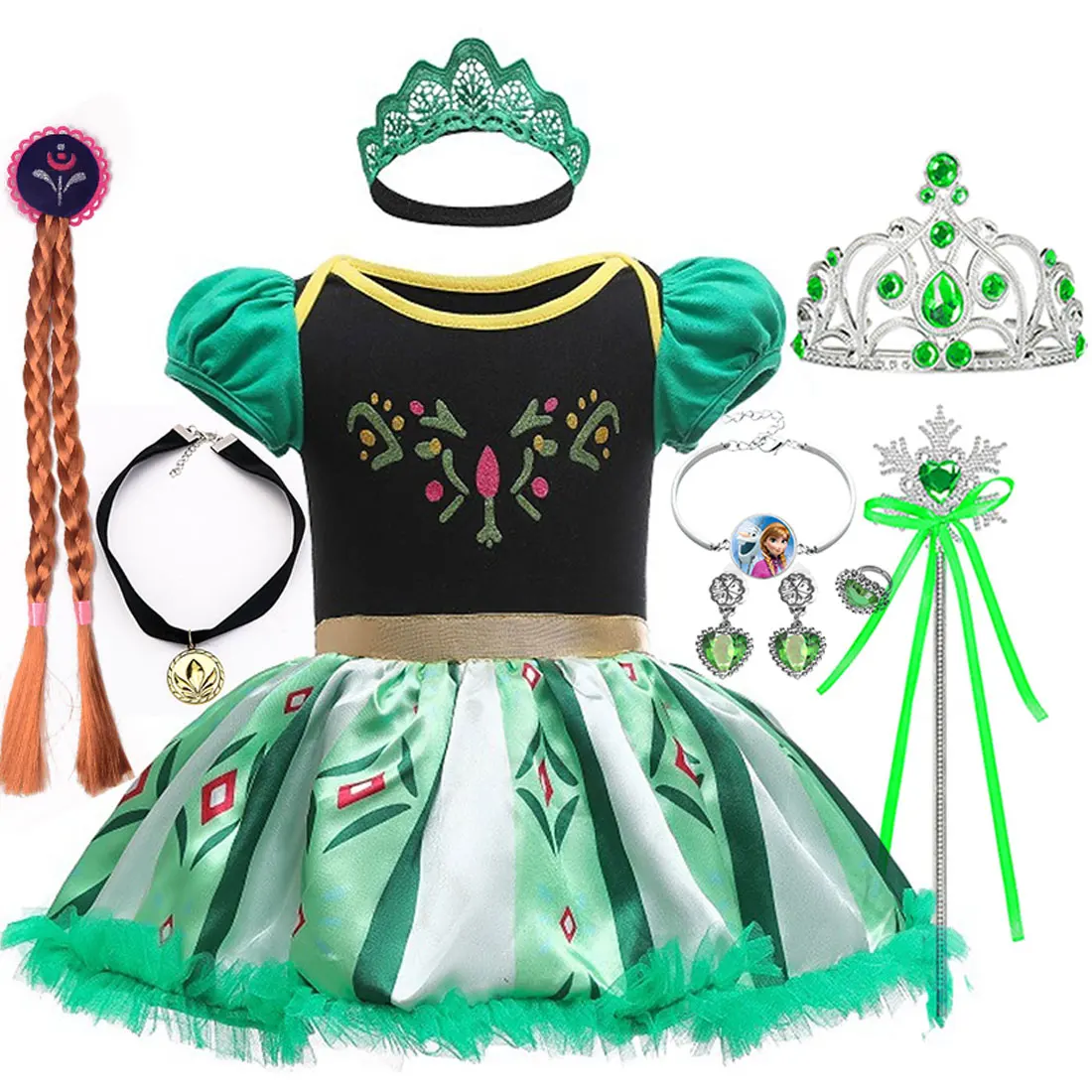 Disney Princess Romper TUTU Anna's New Green Cute Printed Dress Infant Baby Girl Cosplay Anna's Party Dress + Accessories Set
Disney Princess Romper TUTU Anna's New Green Cute Printed Dress Infant Baby Girl Cosplay Anna's Party Dress + Accessories Set