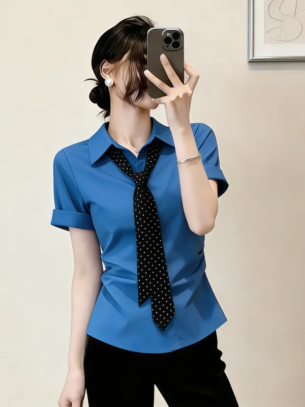 Klein Blue Polka Dot Collar Tie Women's Short Sleeve Shirt Summer New plus Size Fashionable Top Korean Style Loose Fit Commut...
Klein Blue Polka Dot Collar Tie Women's Short Sleeve Shirt Summer New plus Size Fashionable Top Korean Style Loose Fit Commut...