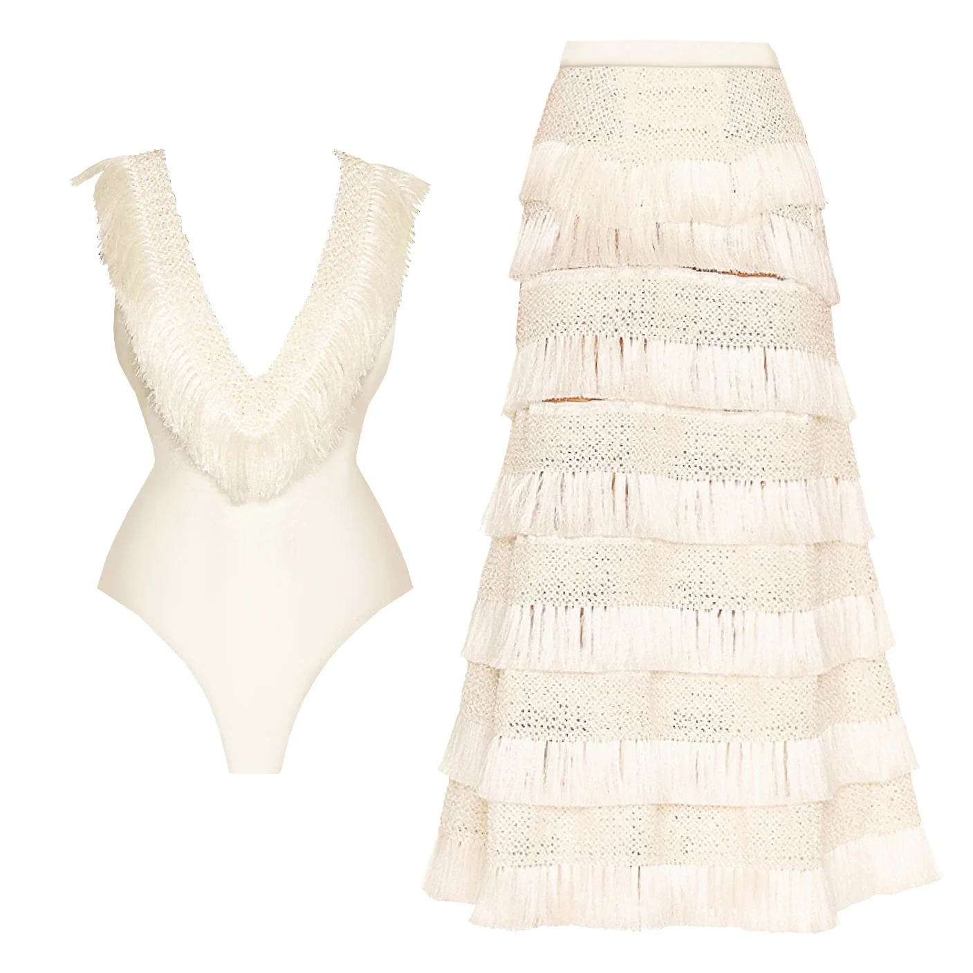 2Pcs Tassel Swimsuit Women 2025 Sexy Swimwear With Skirt Solid Bikini Halter Bathingsuit Female Bodysuit Beachwear Cover Up
2Pcs Tassel Swimsuit Women 2025 Sexy Swimwear With Skirt Solid Bikini Halter Bathingsuit Female Bodysuit Beachwear Cover Up