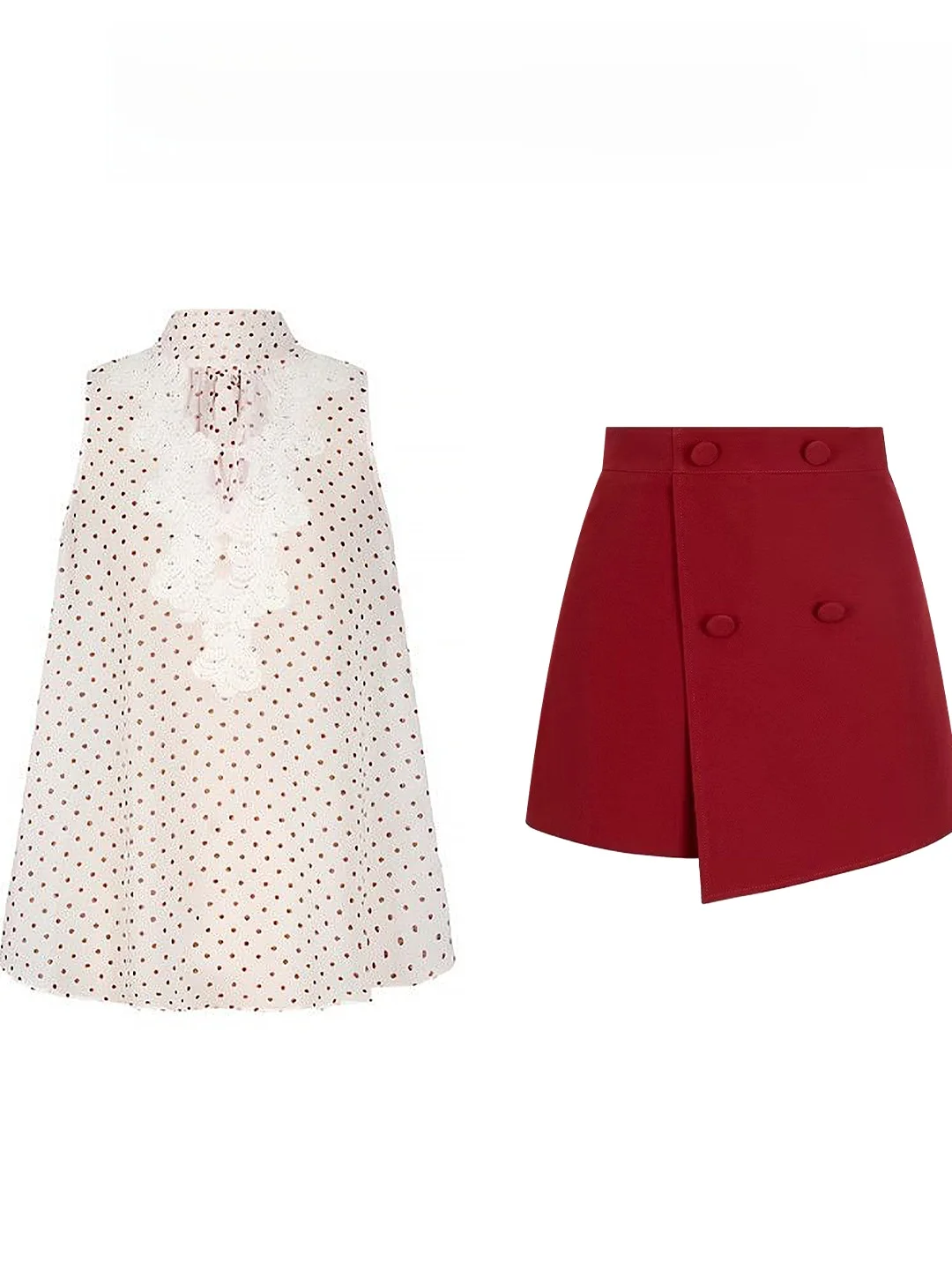 Fashionable Red Polka Dot Lace Splicing Summer Outfit Women's Two-Piece Set High Waist Shorts V-Neck Tank Top Elegant Style
Fashionable Red Polka Dot Lace Splicing Summer Outfit Women's Two-Piece Set High Waist Shorts V-Neck Tank Top Elegant Style