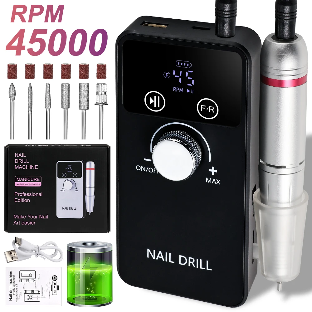 45000RPM Electric Nail Drill File Rechargeable Portable White Black Electric Nail File Machine Kit for Nails Polishing Removing
45000RPM Electric Nail Drill File Rechargeable Portable White Black Electric Nail File Machine Kit for Nails Polishing Removing