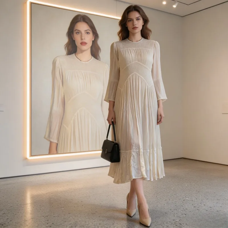 Miyake Pleated Dress 2026 Patchwork Loose Round Neck Solid Color Simple A-line Dress Commuter Pleated French Style Dress Elegant
Miyake Pleated Dress 2026 Patchwork Loose Round Neck Solid Color Simple A-line Dress Commuter Pleated French Style Dress Elegant