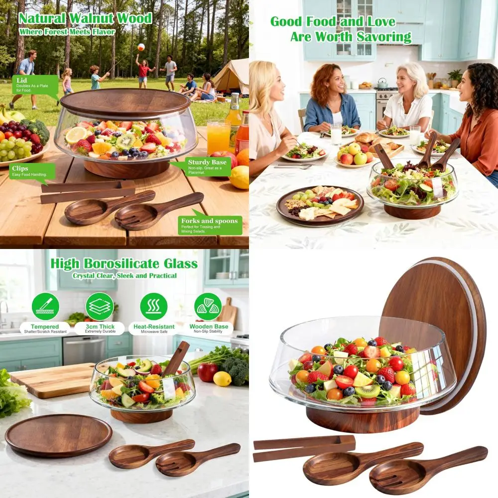 5-Quart Large Glass Salad Bowl with Lid, Serving Set Including Wood Base and Servers, Ideal for Kitchen, Parties, and Holiday Ce
5-Quart Large Glass Salad Bowl with Lid, Serving Set Including Wood Base and Servers, Ideal for Kitchen, Parties, and Holiday Ce