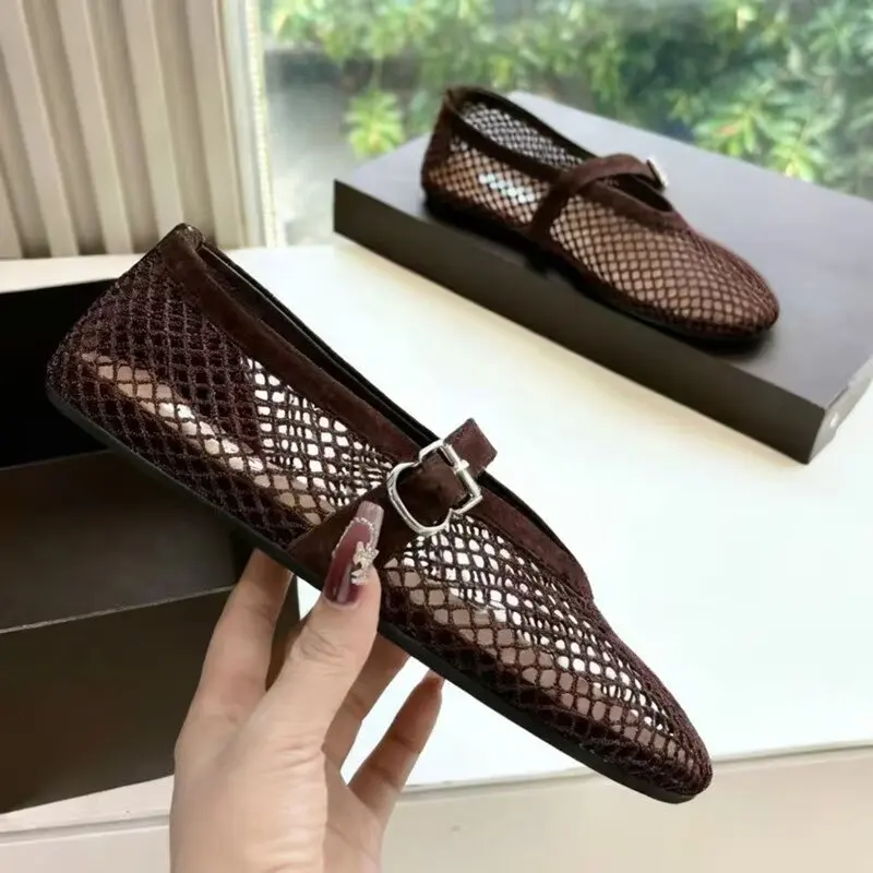 Designer Brand Original Genuine Leather Ballet Shoes Retro Mesh Suede Flat Bottom Fishing Net Hollow Mary Jane Sandals
Designer Brand Original Genuine Leather Ballet Shoes Retro Mesh Suede Flat Bottom Fishing Net Hollow Mary Jane Sandals