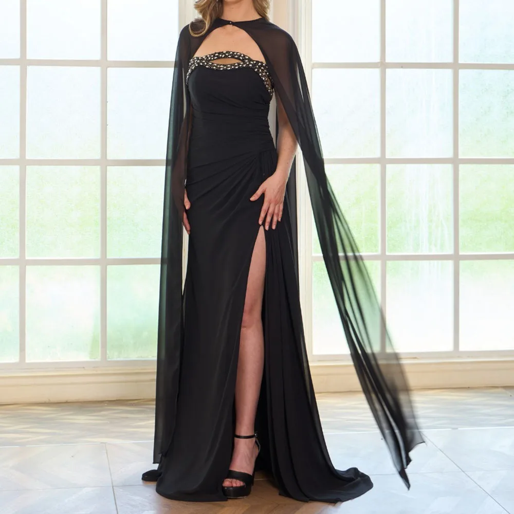 Customized Mermaid Evening Dresses Floor-length O-neck Sleeveless Prom Gown Fashion Crystal Side-split Stole Draped Party Gown
Customized Mermaid Evening Dresses Floor-length O-neck Sleeveless Prom Gown Fashion Crystal Side-split Stole Draped Party Gown