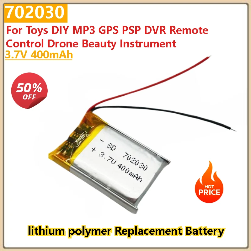702030 Battery For Toys DIY MP3 GPS PSP DVR Remote Control Drone Beauty Instrument 3.7V 400mAh
702030 Battery For Toys DIY MP3 GPS PSP DVR Remote Control Drone Beauty Instrument 3.7V 400mAh