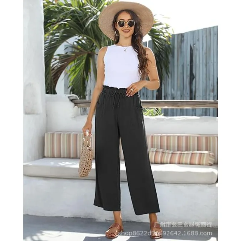 Ladies' Wide-leg Linen Pants, Summer Flowing and Casual, High Belt Pocket 7-inch Pants
Ladies' Wide-leg Linen Pants, Summer Flowing and Casual, High Belt Pocket 7-inch Pants