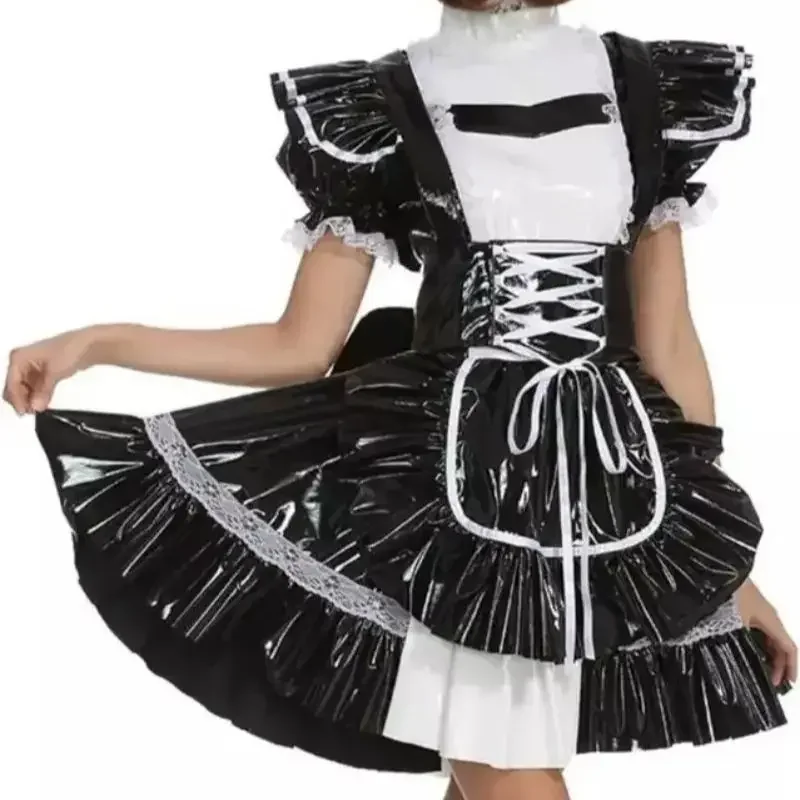 Sissy Black PVC Lockable Sexy Dress for Women, Maid Role Playing, Adult Tailored, Customized Christmas Costume Halloween Costume 
Sissy Black PVC Lockable Sexy Dress for Women, Maid Role Playing, Adult Tailored, Customized Christmas Costume Halloween Costume
