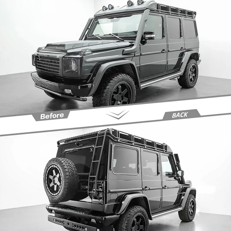 High Quality 4x4 Roof Rack With Rear Ladder For W463 1990-2018 G63 G500 G55 G550
High Quality 4x4 Roof Rack With Rear Ladder For W463 1990-2018 G63 G500 G55 G550