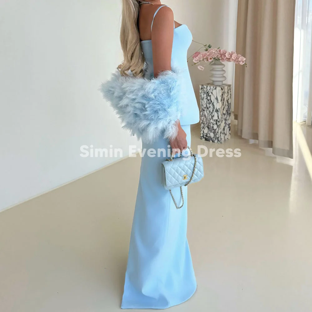 Simin Women's Crepe Spaghetti Straight Floor-Length Saudi Evening Dress Sleeveless With Fur Shawl Formal Elegant Dresses 2025 
Simin Women's Crepe Spaghetti Straight Floor-Length Saudi Evening Dress Sleeveless With Fur Shawl Formal Elegant Dresses 2025