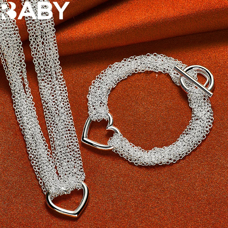URBABY 925 Sterling Silver Heart Multi-Chain Necklace Bracelet For Woman Wedding Engagement Charms Party Jewelry Set
URBABY 925 Sterling Silver Heart Multi-Chain Necklace Bracelet For Woman Wedding Engagement Charms Party Jewelry Set