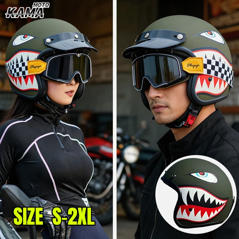 Army Green Shark Mouth Shape Personalized Motorcycle 3/4 Helmet Men's and Women's Retro Helmet Off Road Racing Casco Motorcycle
Army Green Shark Mouth Shape Personalized Motorcycle 3/4 Helmet Men's and Women's Retro Helmet Off Road Racing Casco Motorcycle