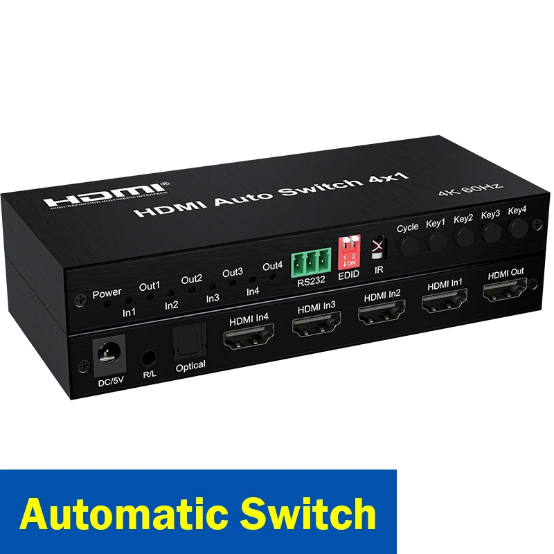 4K HDMI Switcher 4 in 1 out Automatic Switch 1080P Seamless Switch Selector Support 10 Seconds Cycle Switch for Media Player TV
4K HDMI Switcher 4 in 1 out Automatic Switch 1080P Seamless Switch Selector Support 10 Seconds Cycle Switch for Media Player TV