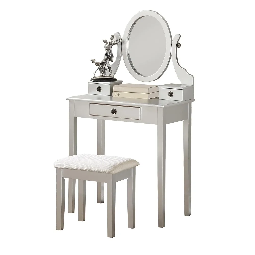 Moniys Wood Moniya Makeup Vanity Table and Stool Set, Silver, Customized
Moniys Wood Moniya Makeup Vanity Table and Stool Set, Silver, Customized
