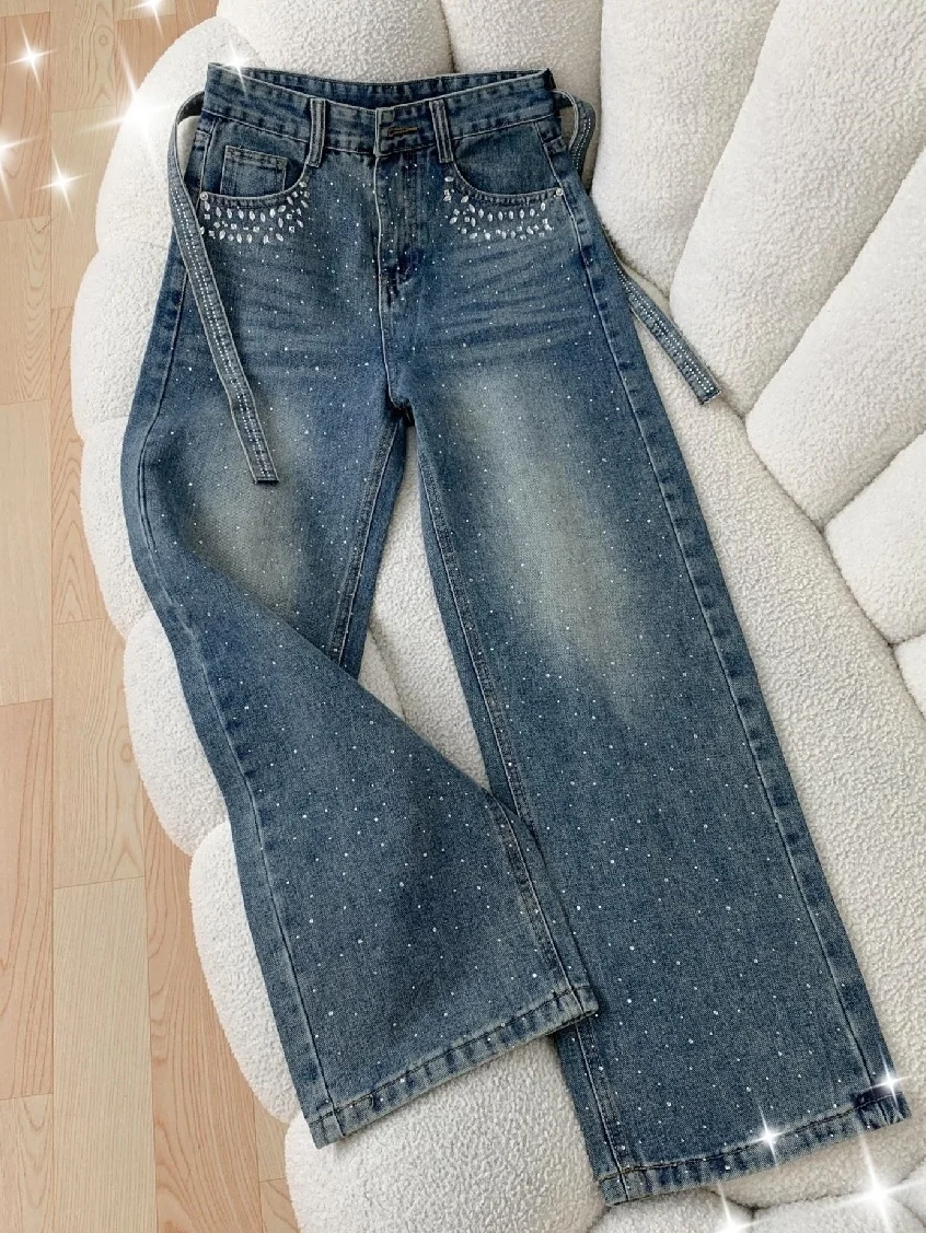 Heavy Duty Rhinestone Straight Leg Jeans Women's High Waist Slimming Unique Design Starry Narrow Version Wide Leg Pants
Heavy Duty Rhinestone Straight Leg Jeans Women's High Waist Slimming Unique Design Starry Narrow Version Wide Leg Pants