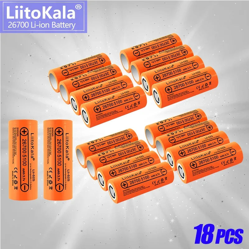 18PCS LiitoKala Lii-52S High Capacity Li-ion Rechargeable Battery 5200mAh 26700 3.2V LED Flashlight Headlamp Medical Equipment
18PCS LiitoKala Lii-52S High Capacity Li-ion Rechargeable Battery 5200mAh 26700 3.2V LED Flashlight Headlamp Medical Equipment