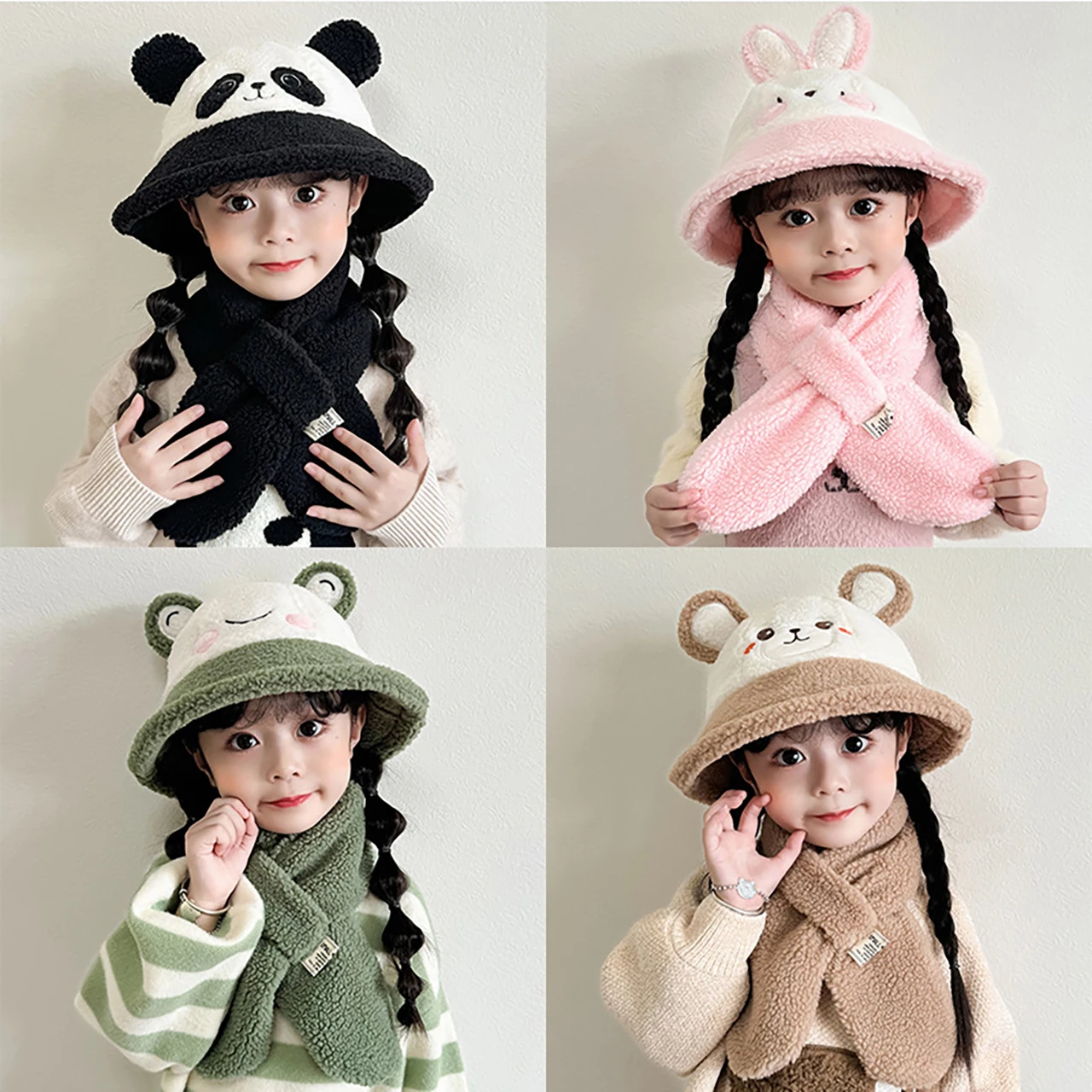 Winter Kids Plush Fisherman Hat Scarf Set Thick Warm Lamb Fleece Cross Neckerchief 3-12Year Boys Girls Cute Cartoon Basin Cap
Winter Kids Plush Fisherman Hat Scarf Set Thick Warm Lamb Fleece Cross Neckerchief 3-12Year Boys Girls Cute Cartoon Basin Cap
