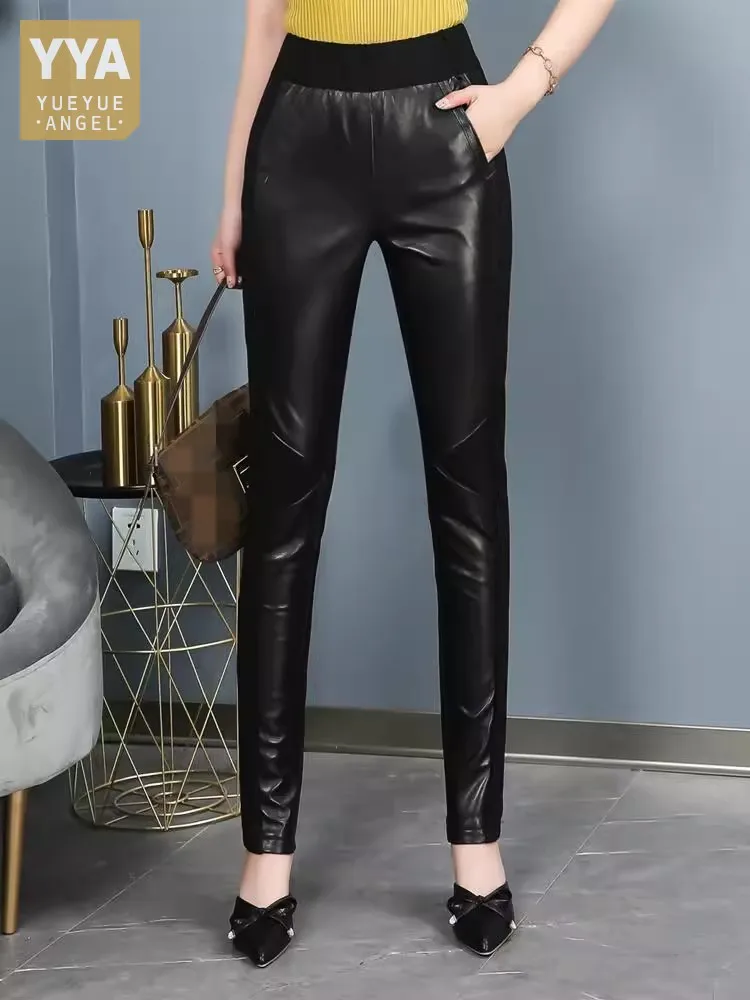 High Waist Women Patchwork Genuine Leather Pants Slim Fit Elastic Ankle Length Trousers Office Lady Fashion Black Pencil Pants
High Waist Women Patchwork Genuine Leather Pants Slim Fit Elastic Ankle Length Trousers Office Lady Fashion Black Pencil Pants