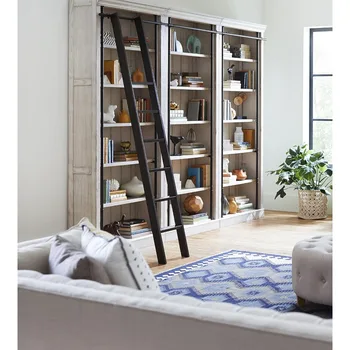 Avondale 8' Tall Bookcase Wall with Ladder, Storage Organizer, Display Shelf for Office, White