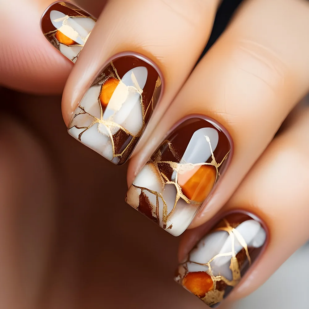 24Pcs Fashion Fake Nails Tips Marbling Design Short Square Head Press on False Nails Retro Brown Wearable Nails Set Manicure
24Pcs Fashion Fake Nails Tips Marbling Design Short Square Head Press on False Nails Retro Brown Wearable Nails Set Manicure