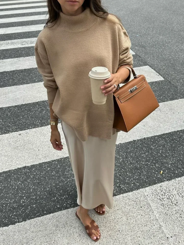 Women Elegant Solid Half High Collar Knitted Sweater Chic O Neck Long Sleeve Loose Pullover Autumn Winter Lady Street Warm Tops
Women Elegant Solid Half High Collar Knitted Sweater Chic O Neck Long Sleeve Loose Pullover Autumn Winter Lady Street Warm Tops