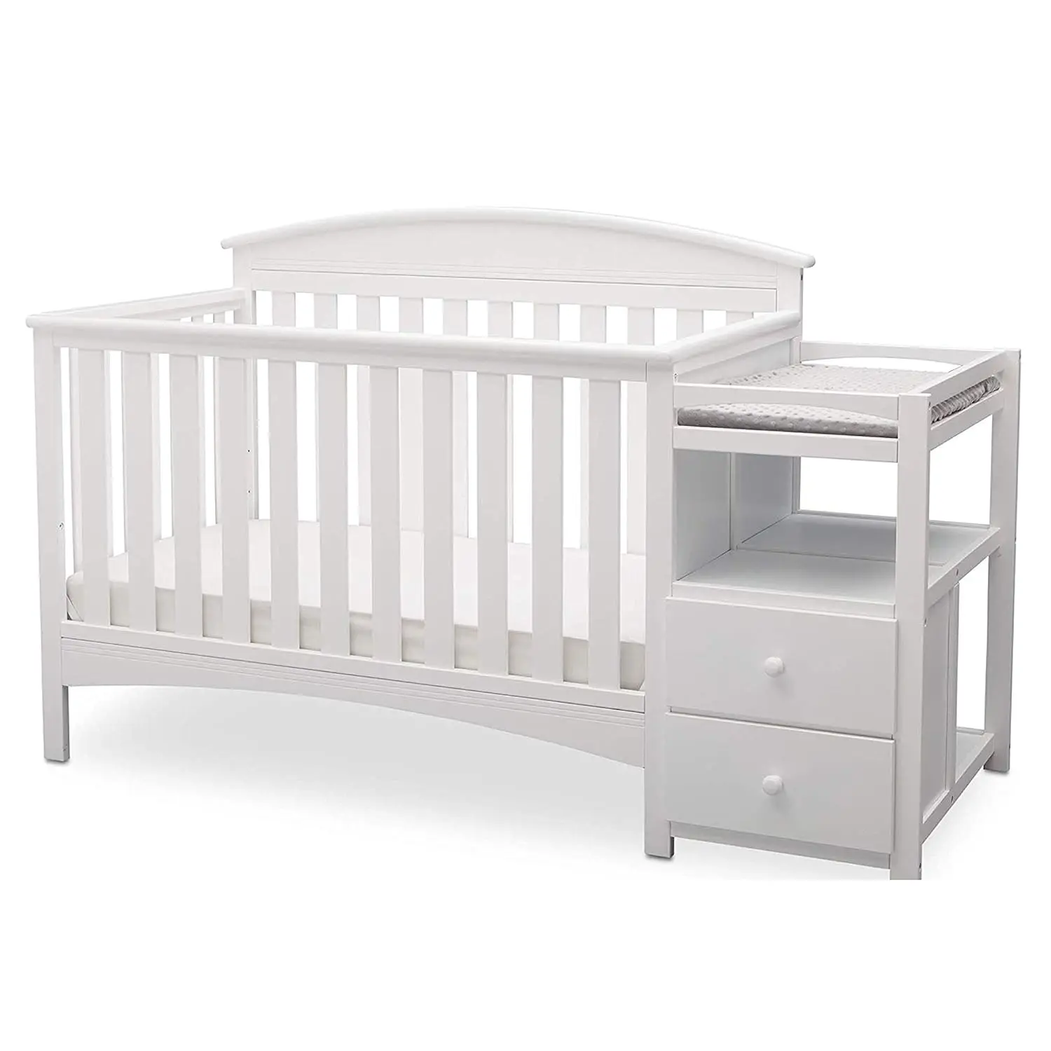 Convertible Crib and Changing Station Combo in White Finish with Adjustable Storage and Modern Design for Nursery Room
Convertible Crib and Changing Station Combo in White Finish with Adjustable Storage and Modern Design for Nursery Room