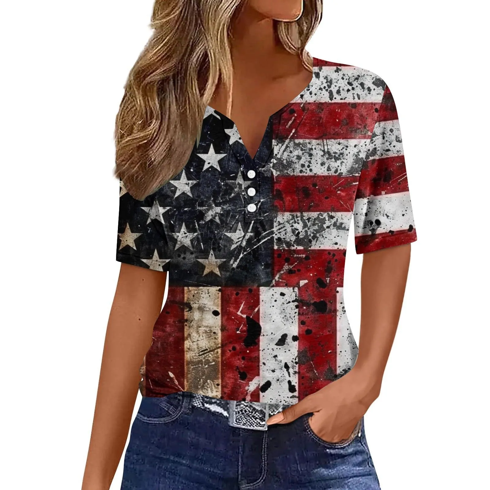 Flag printed Western style short sleeved T-shirt for women's summer slim fit design top 2024 new chic WG19
Flag printed Western style short sleeved T-shirt for women's summer slim fit design top 2024 new chic WG19
