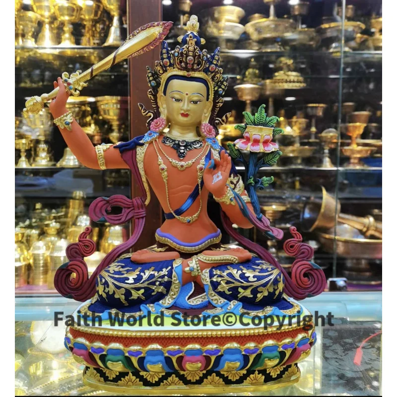 31cm large Buddhism TOP grade color Painted copper Manjusri Bodhisattva Buddha statue HOME Temple Worship efficacious protection
31cm large Buddhism TOP grade color Painted copper Manjusri Bodhisattva Buddha statue HOME Temple Worship efficacious protection