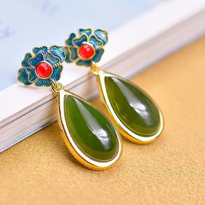 Natural Nephrite Green Jade Earring Women Fine Jewelry Genuine Chinese Hetian Jade Enamel Flower Teardrop Bead Drop Earrings
Natural Nephrite Green Jade Earring Women Fine Jewelry Genuine Chinese Hetian Jade Enamel Flower Teardrop Bead Drop Earrings