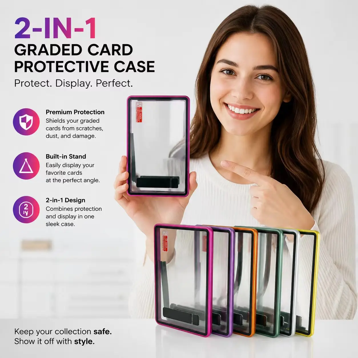 NEWAluminum Alloy Multicolor Trading Card Protect Case with Stand, For PSA BGS Graded Card, Support Horizontal and Vertical
NEWAluminum Alloy Multicolor Trading Card Protect Case with Stand, For PSA BGS Graded Card, Support Horizontal and Vertical
