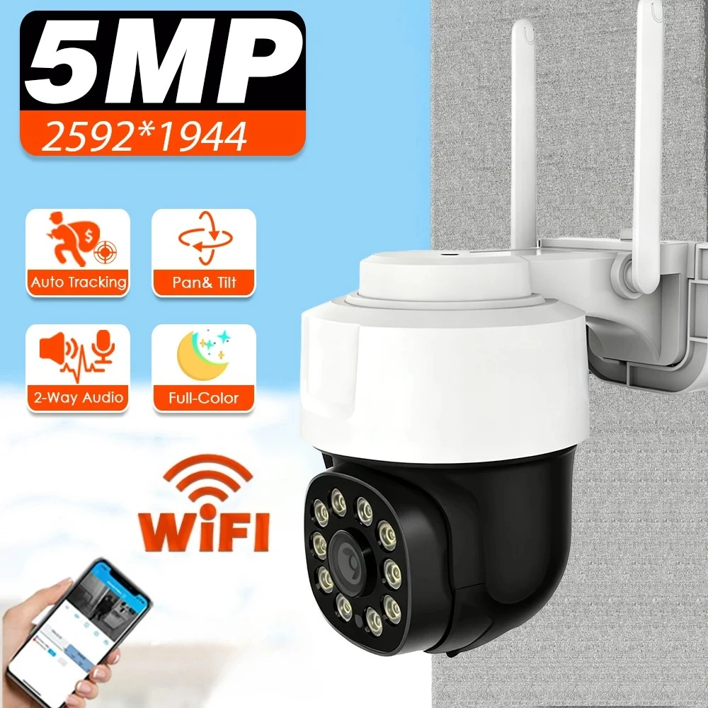 5 МП Wi-Fi IP-камера Tuya, беспроводная PTZ-камера для наружного видеонаблюдения с автослежением, цветным ночным видением и функцией Smart Life
5 МП Wi-Fi IP-камера Tuya, беспроводная PTZ-камера для наружного видеонаблюдения с автослежением, цветным ночным видением и функцией Smart Life